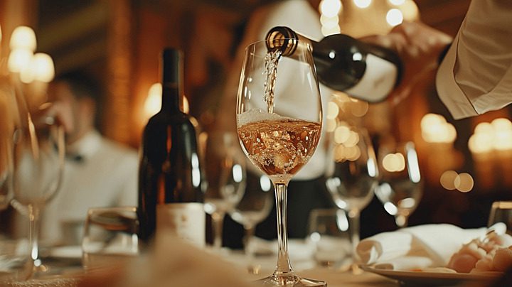 pngtree waiter pours wine into the glass in the luxury restaurant with image